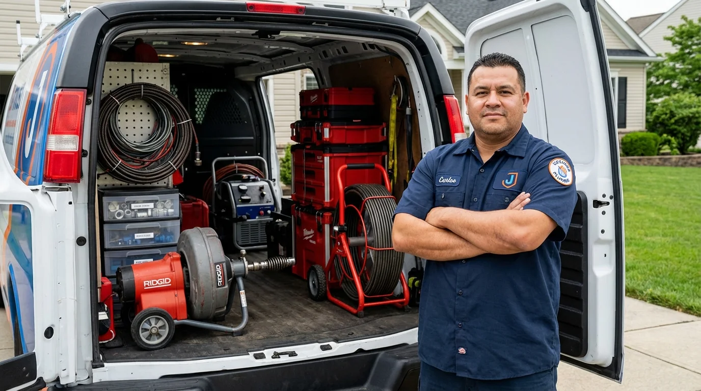 Professional drain cleaning equipment and Johns Plumbing LLC plumber in Houck