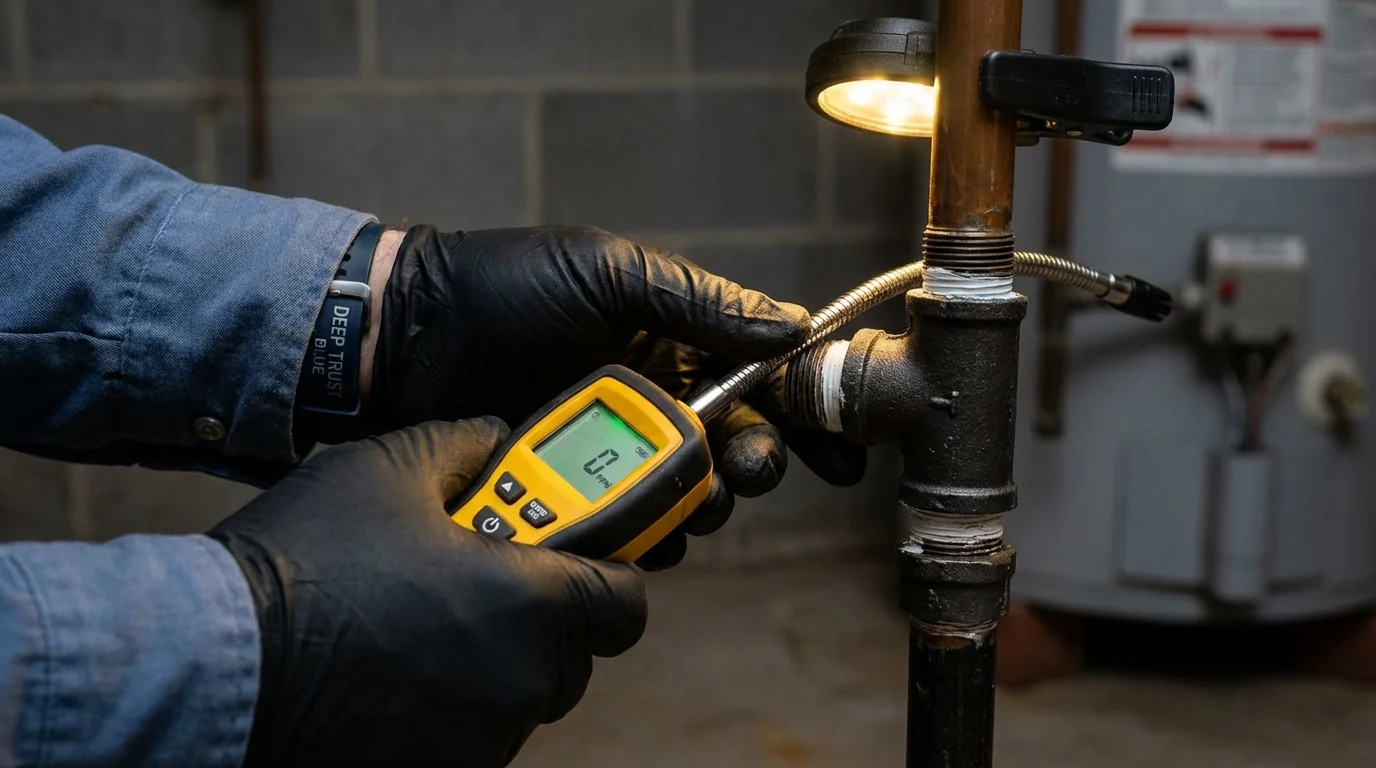 Gas leak detection with electronic sniffer by Johns Plumbing LLC in Houck