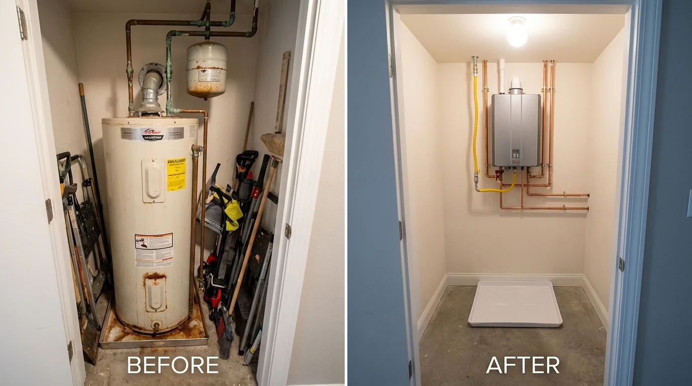 Tank water heater versus wall-mounted tankless unit comparison for Houck, AZ homeowners