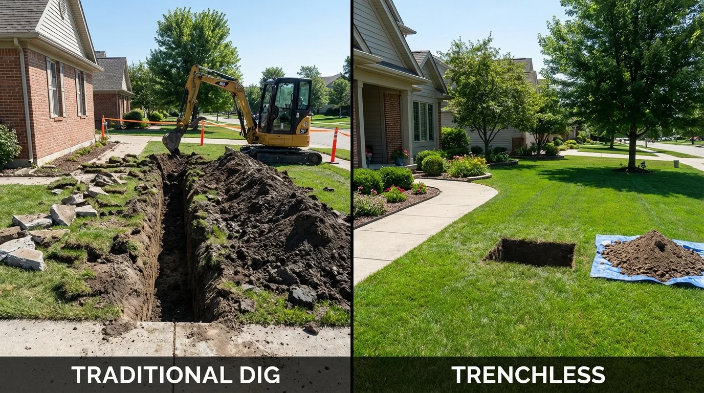 Trenchless sewer repair with minimal yard damage versus traditional excavation in Houck, AZ